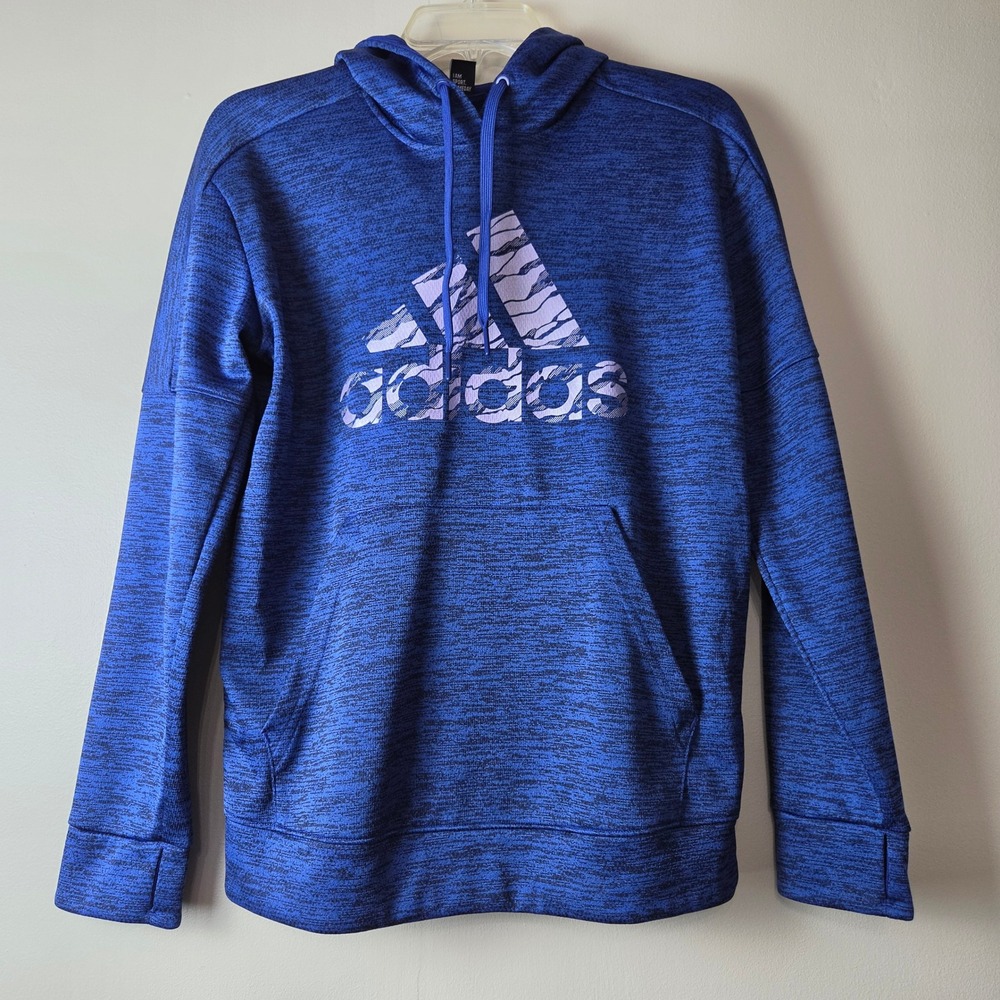 Adidas Boys Blue Climawarm Space Dye Pullover Hoodie Size Medium M 12-14